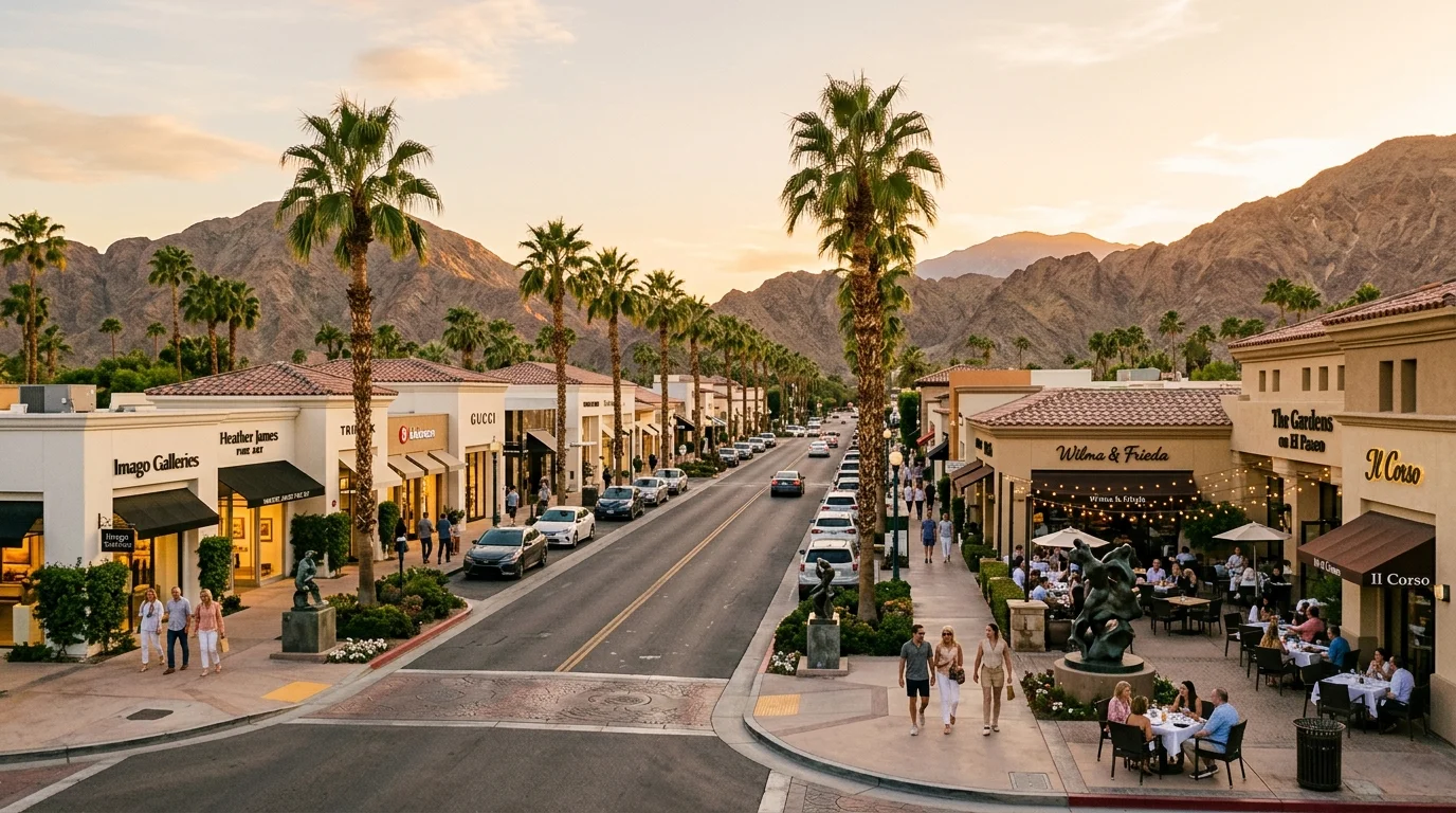 El Paseo shopping district in Palm Desert California at golden hour