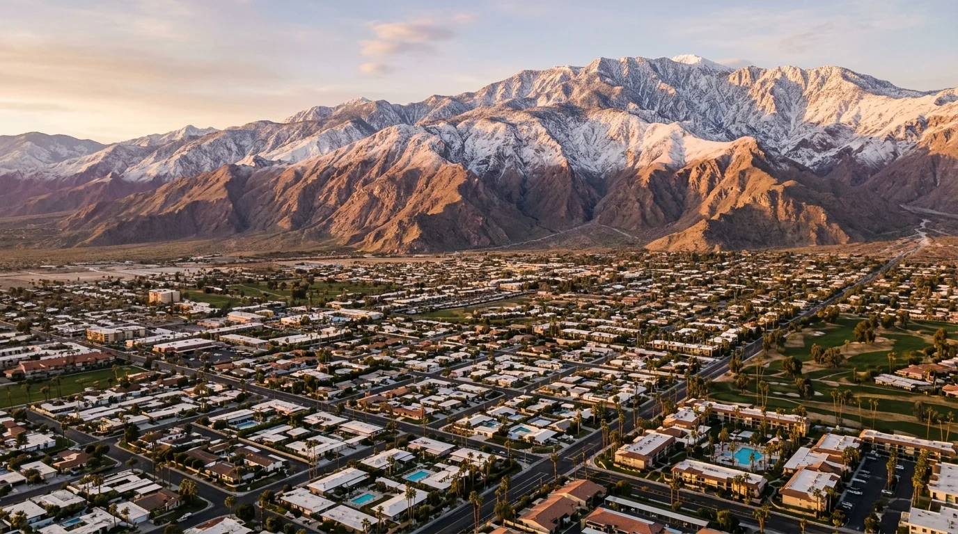 Aerial view of Palm Springs California with San Jacinto Mountain